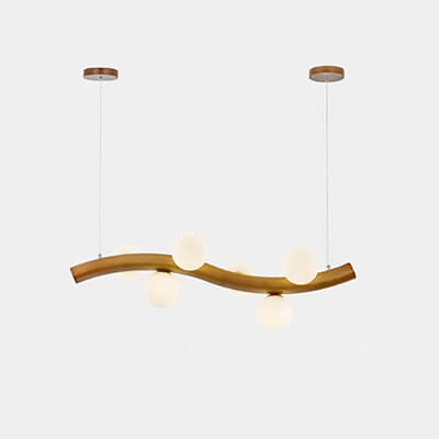 Modern Minimalist Wave Line Orb Solid Wood Glass 6/8/10 Lights Island Light Chandelier For Dining Room