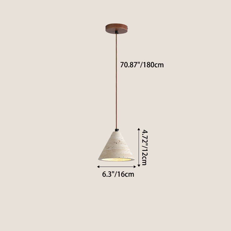 Traditional Japanese Round Table Travertine Walnut 1-Light Pendant Light For Bedroom