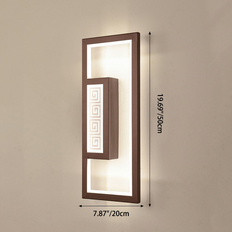 Traditional Chinese Rectangle Striped Lotus Leaf Iron Acrylic LED Wall Sconce Lamp For Bedroom