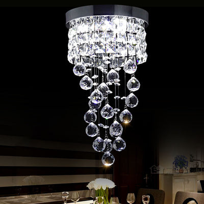 Traditional European Stainless Steel Crystal Round Pendant LED Flush Mount Ceiling Light For Hallway