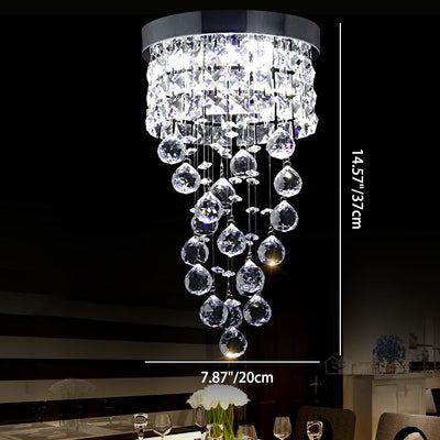 Traditional European Stainless Steel Crystal Round Pendant LED Flush Mount Ceiling Light For Hallway