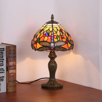 Traditional Tiffany Mushroom Resin Glass 1-Light Table Lamp For Bedroom