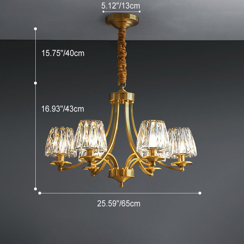 Contemporary Luxury Full Copper Frame Dazzling Crystal Cup Shade 6/8/10-Light Chandelier For Living Room