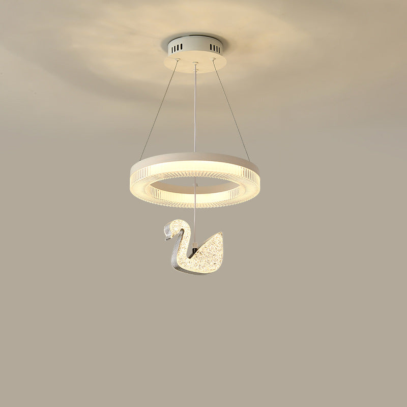 Contemporary Luxury Circle Ring Shade ABS Swan Decor LED Chandelier For Living Room