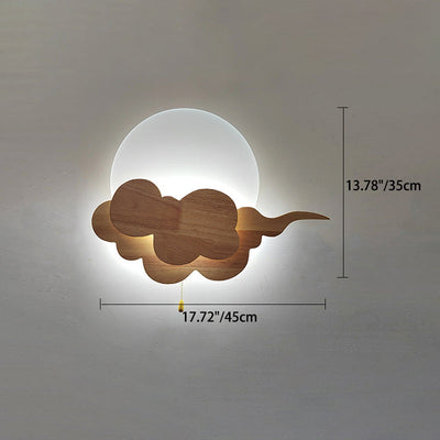 Traditional Chinese Round Cloudy Wood Acrylic LED Wall Sconce Lamp For Living Room