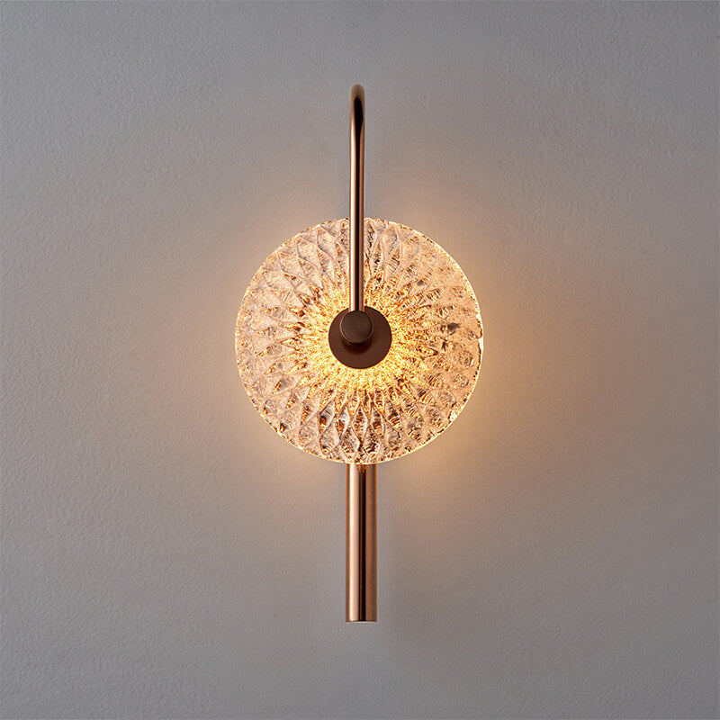 French Light Luxury Copper Water Pattern Glass Round LED Wall Sconce Lamp