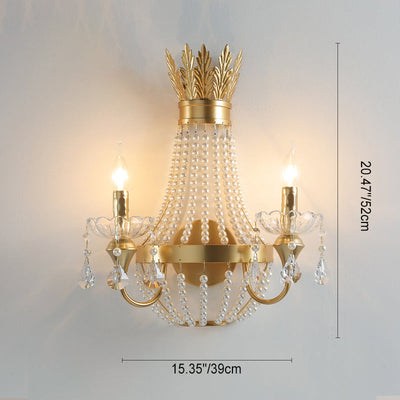 Modern Luxury Half Round Tassel Crystal Iron Pearl 2-Light Wall Sconce Lamp For Bedroom