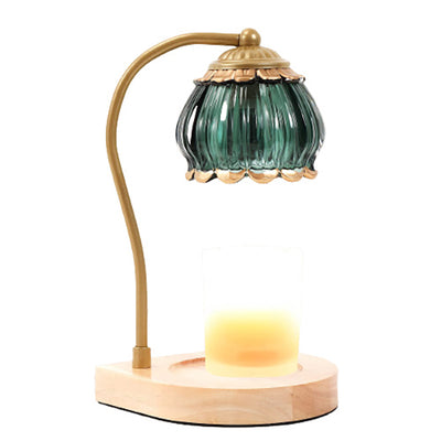 Contemporary Scandinavian Flower Wood Iron Glass 1-Light Aromatherapy Wax Melting Table Lamp For Bedroom