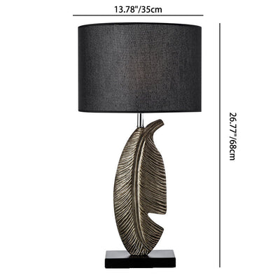 Modern Minimalist Cylinder Leaf Fabric Resin Hardware 1-Light Table Lamp For Bedroom