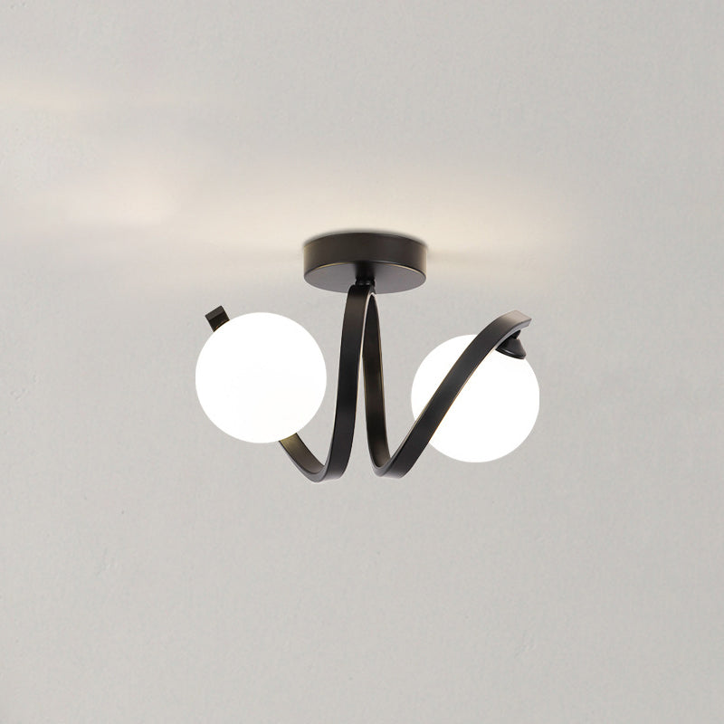 Contemporary Nordic Branch Orb Glass Iron 2-Light Semi-Flush Mount Ceiling Light For Bedroom