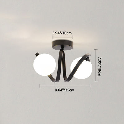 Contemporary Nordic Branch Orb Glass Iron 2-Light Semi-Flush Mount Ceiling Light For Bedroom