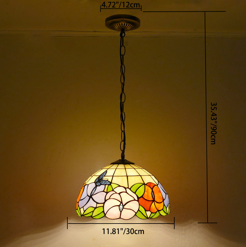 Traditional Tiffany Dome Iron Glass 1-Light Pendant Light For Living Room