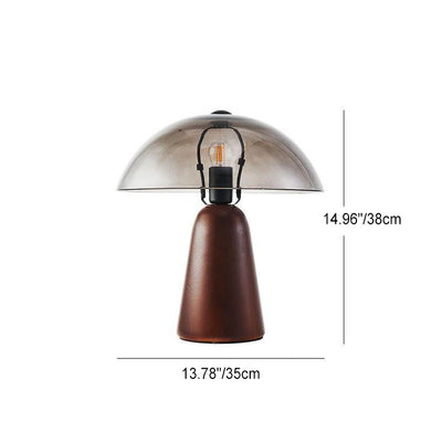 Modern Eclectic Clear Glass Dome Shade Solid Wood Base 1-Light Table Lamp For Bedroom