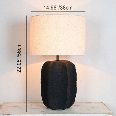 Modern Minimalist Round Cylinder Ceramic Base Fabric 1-Light Table Lamp For Living Room