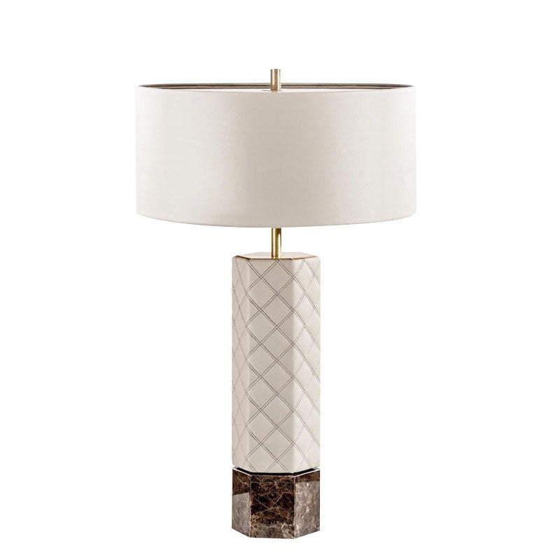 Modern Mid-Century Cylindrical Circular Hexagonal Column Leather Fabric Metal 1-Light Table Lamp