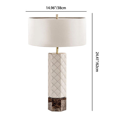 Modern Mid-Century Cylindrical Circular Hexagonal Column Leather Fabric Metal 1-Light Table Lamp