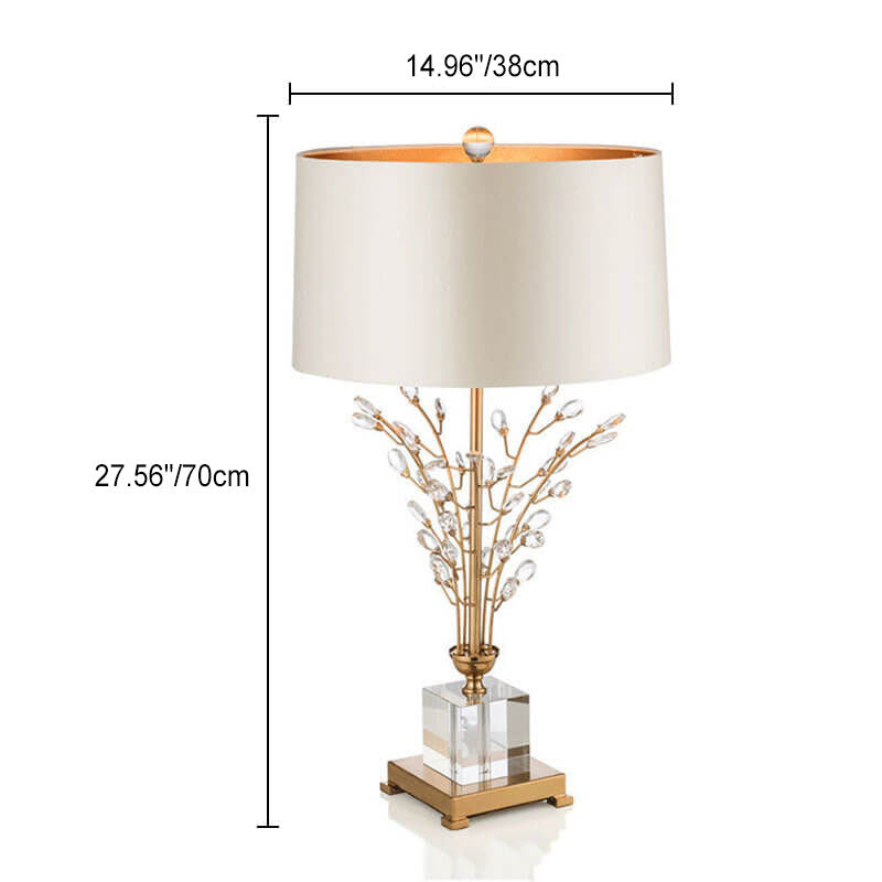 Lampe de table moderne à 1 lumière en tissu cristal avec branche d&