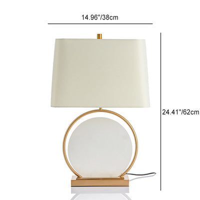 Modern Minimalist Square Round Stone Iron Cloth 1-Light Table Lamp For Bedroom