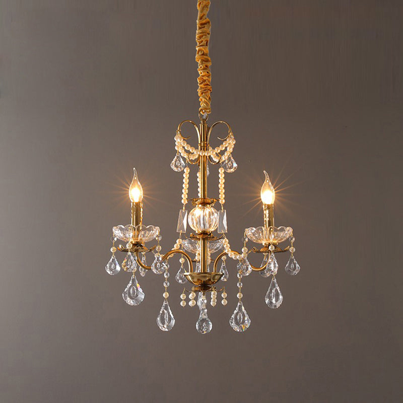 Traditional French Candelabra Flower Iron Crystal 3/6/8 Light Chandelier For Living Room