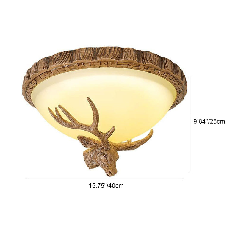 Contemporary Retro Resin Glass Dome Deer 3-Light Flush Mount Ceiling Light For Hallway