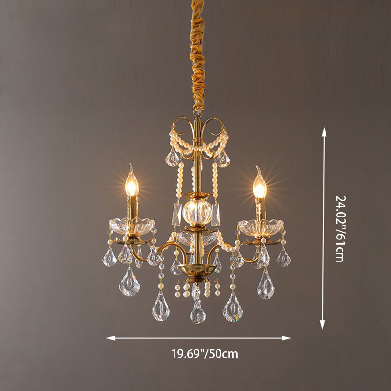 Traditional French Candelabra Flower Iron Crystal 3/6/8 Light Chandelier For Living Room