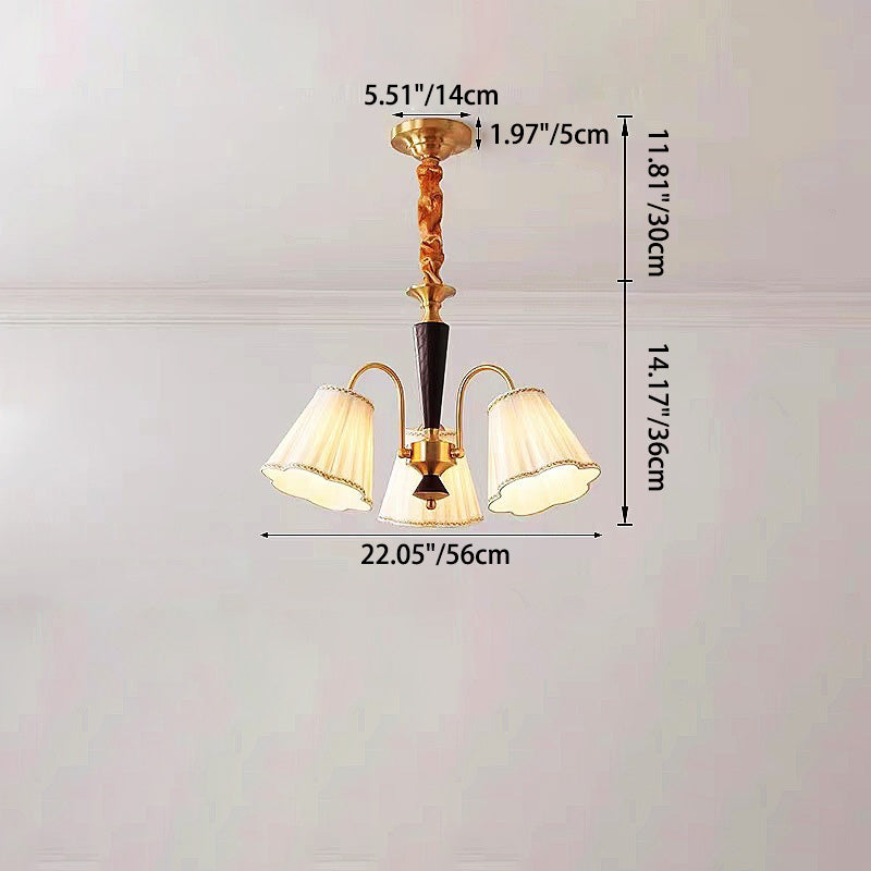 Traditional French Floral Branch Fabric Walnut Brass 3/6 Light Chandelier For Bedroom