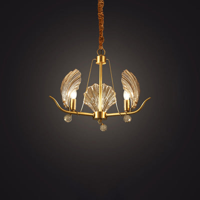 Contemporary Luxury Branch Leaf All Copper Glass 3/6/8 Light Chandelier For Living Room