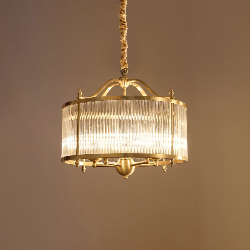 Contemporary Luxury Copper Glass Round Pinstripe 3/5 Light Chandeliers For Dining Room