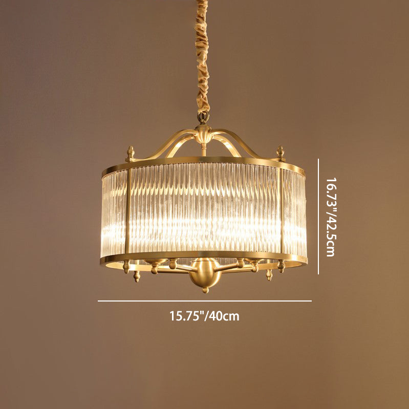 Contemporary Luxury Copper Glass Round Pinstripe 3/5 Light Chandeliers For Dining Room