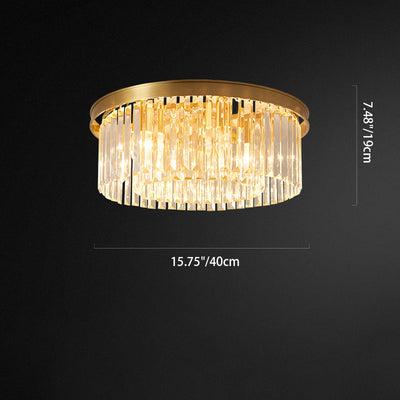 Modern Luxury Round Long Full Copper Crystal 4/5/6/8 Light Flush Mount Ceiling Light For Living Room