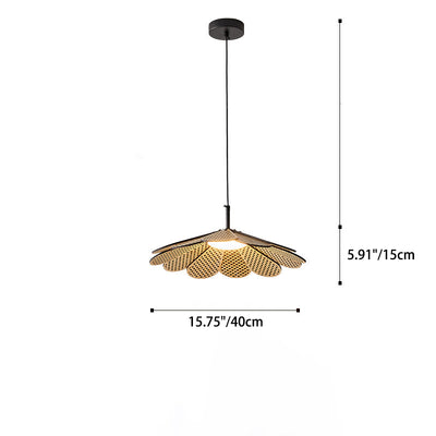 Traditional Japanese Round Flower Wood 1-Light Pendant Light For Living Room