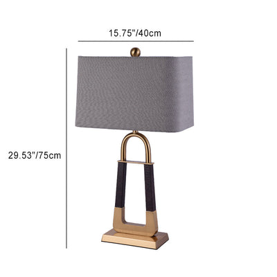 Modern Minimalist Rectangular Metal Leather Fabric 1-Light Table Lamp For Bedroom