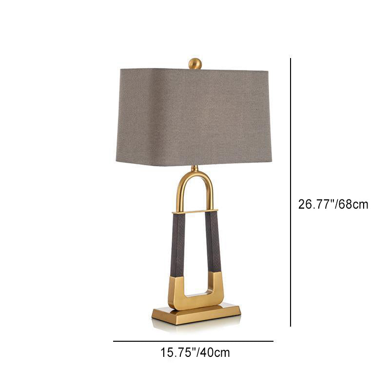 Modern Minimalist Triangle Rectangle Hardware Fabric 1-Light Table Lamp For Bedroom