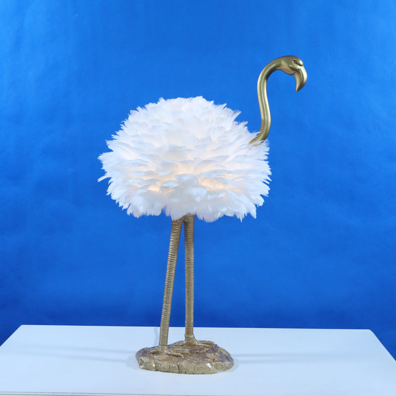 Contemporary Nordic Goose Feather Metal Flamingo Ball 1-Light Table Lamp For Bedside