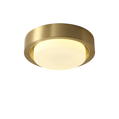 Modern Minimalist Full Copper Round Glass Shade LED Flush Mount Ceiling Light For Living Room