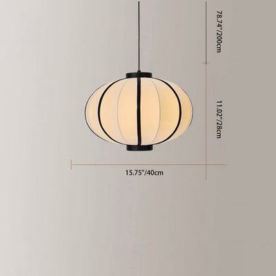 Traditional Chinese Fabric Lantern Iron Frame 1-Light Pendant Light For Living Room