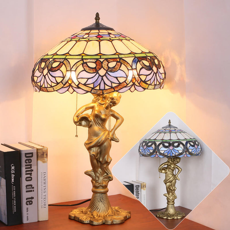 Mediterrane Vintage Tiffany Glasmalerei 1-flammige Tischlampe 