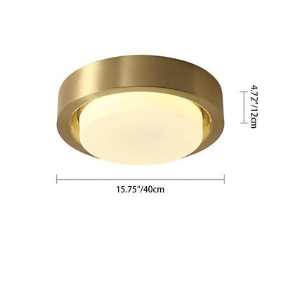 Modern Minimalist Full Copper Round Glass Shade LED Flush Mount Ceiling Light For Living Room