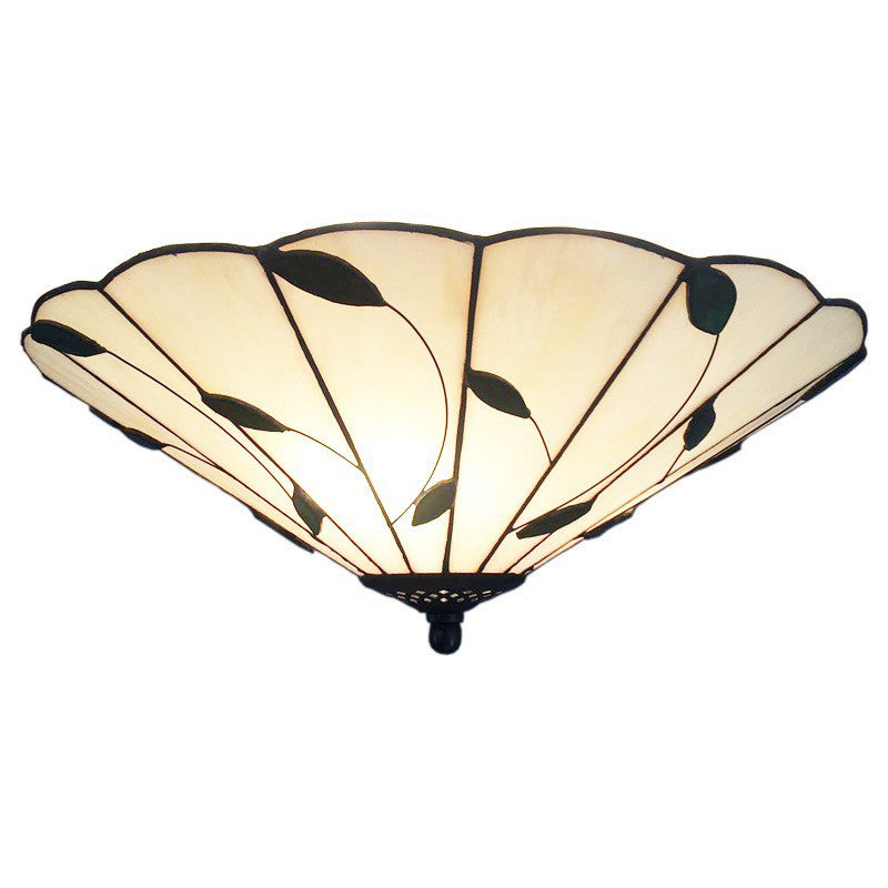 Traditional Tiffany Tapered Stained Glass Leaf Decor 3-Light Flush Mount Ceiling Light For Living Room