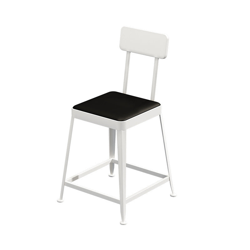 Modern Minimalist Square Leather Upholstered Iron Frame Bar Stool Backrest Footrest For Dining Room