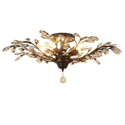 Traditional European Branch Iron Crystal 4/5/6 Light Semi-Flush Mount Ceiling Light For Living Room