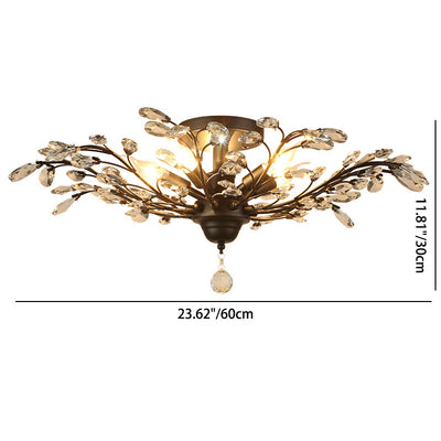 Traditional European Branch Iron Crystal 4/5/6 Light Semi-Flush Mount Ceiling Light For Living Room