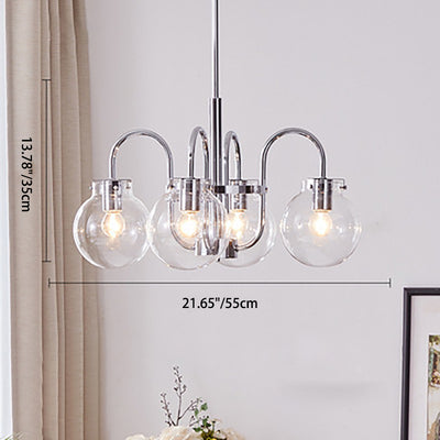 Contemporary Nordic Branch Curved Rod Round Globe Iron Glass 4/5 Light Chandelier For Living Room