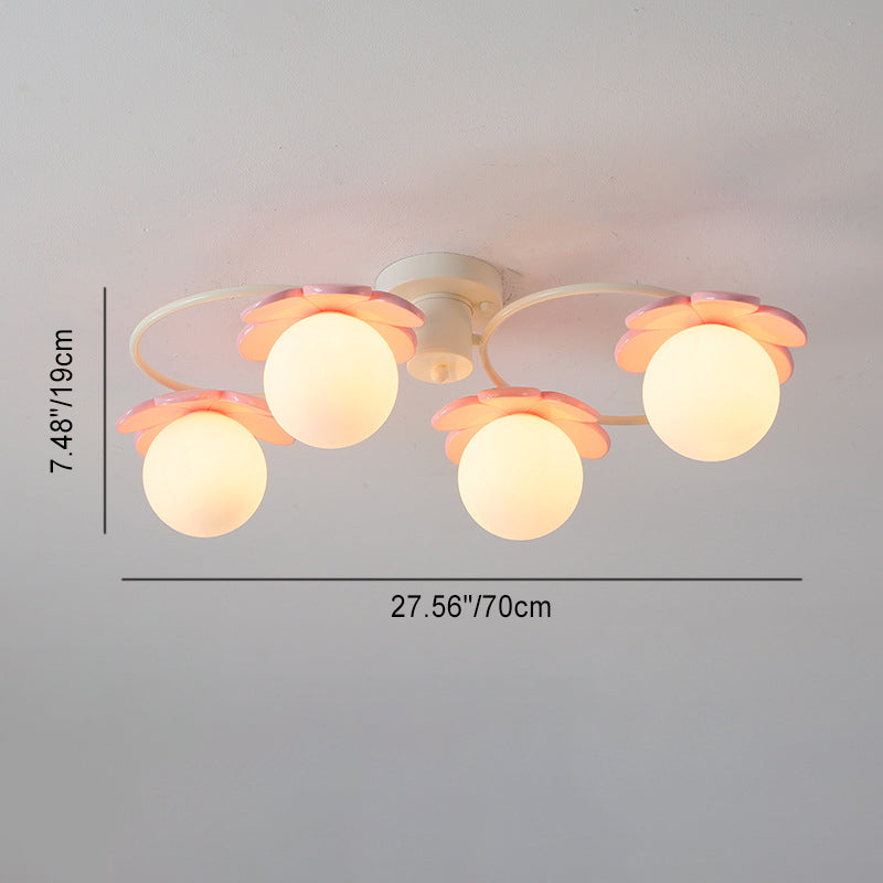 Modern Minimalist Round Sphere Iron Glass 4/6/8 Light Semi-Flush Mount Ceiling Light For Living Room