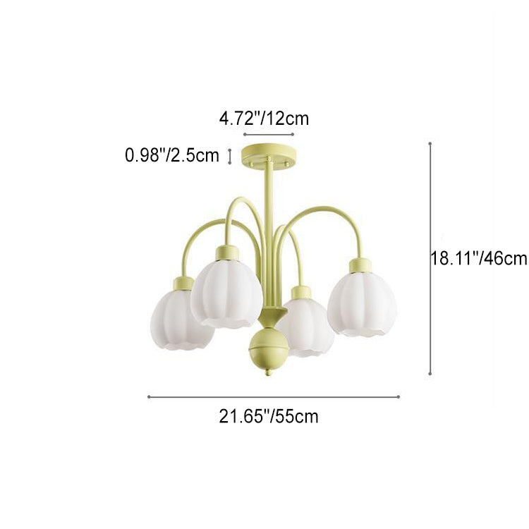 Modern Minimalist Cream Pumpkin Metal Glass 4/6 Light Chandelier For Living Room