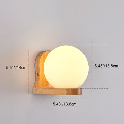 Modern Minimalist Orb Shape Wood Glass 1-Light Wall Sconce Lamp For Bedroom