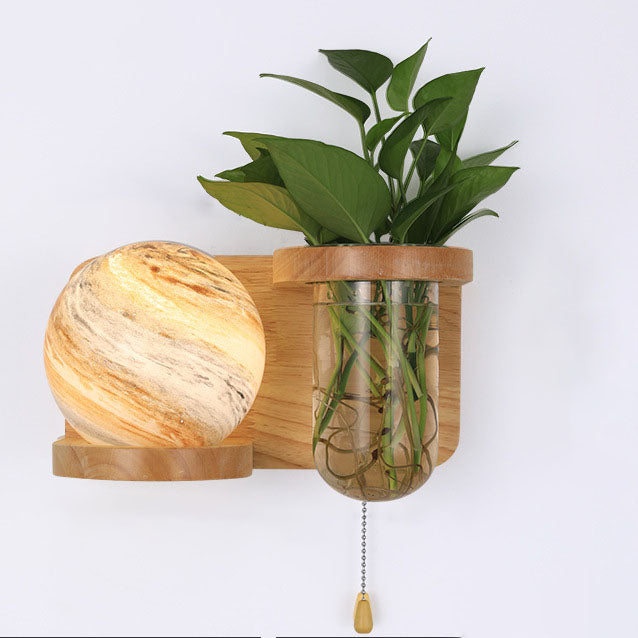 Modern Minimalist Creative Oak Glass Planet 1-Light Wall Sconce Lamp