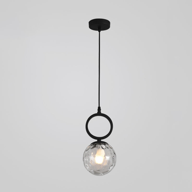 Contemporary Nordic Glass Iron Ball Ring 1-Light Pendant Light For Bedside