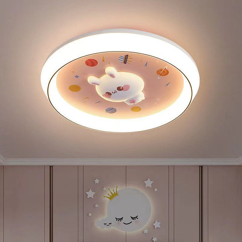 Modern Minimalist Kids Cartoon Round Acrylic Iron Resin LED Flush Mount Ceiling Light For Bedroom