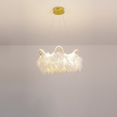 Contemporary Creative Crown Feather Aluminum Acrylic LED Pendant Light For Bedroom